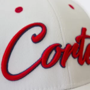 Homegrown Cortez cap embroidery close up white.