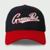 Homegrown Grassy Park 6 panel adjustable cap front view, red and Navy.